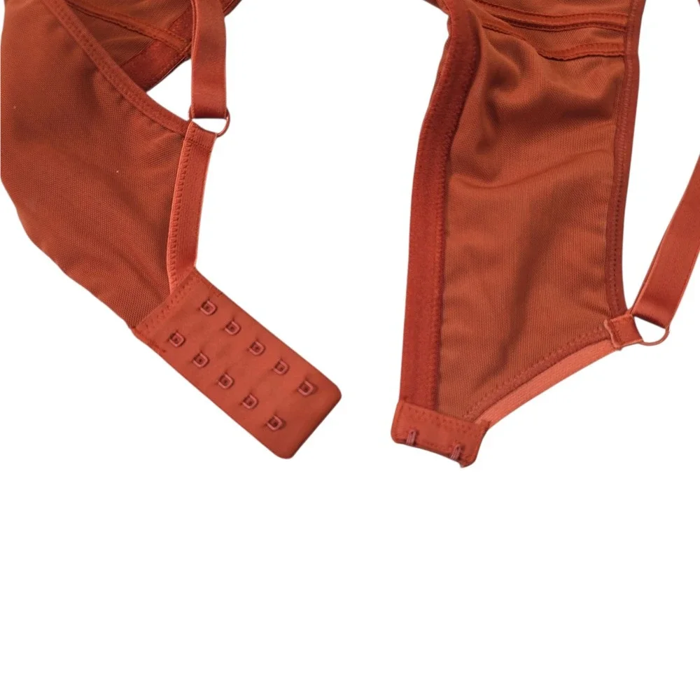 Knix Wireless Bra Rust Orange Mesh Triangle Cups Adjustable Straps XL‎